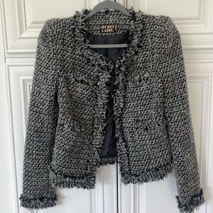 Secret Label tweet open front fringe black gray grey blazer jacket size small
